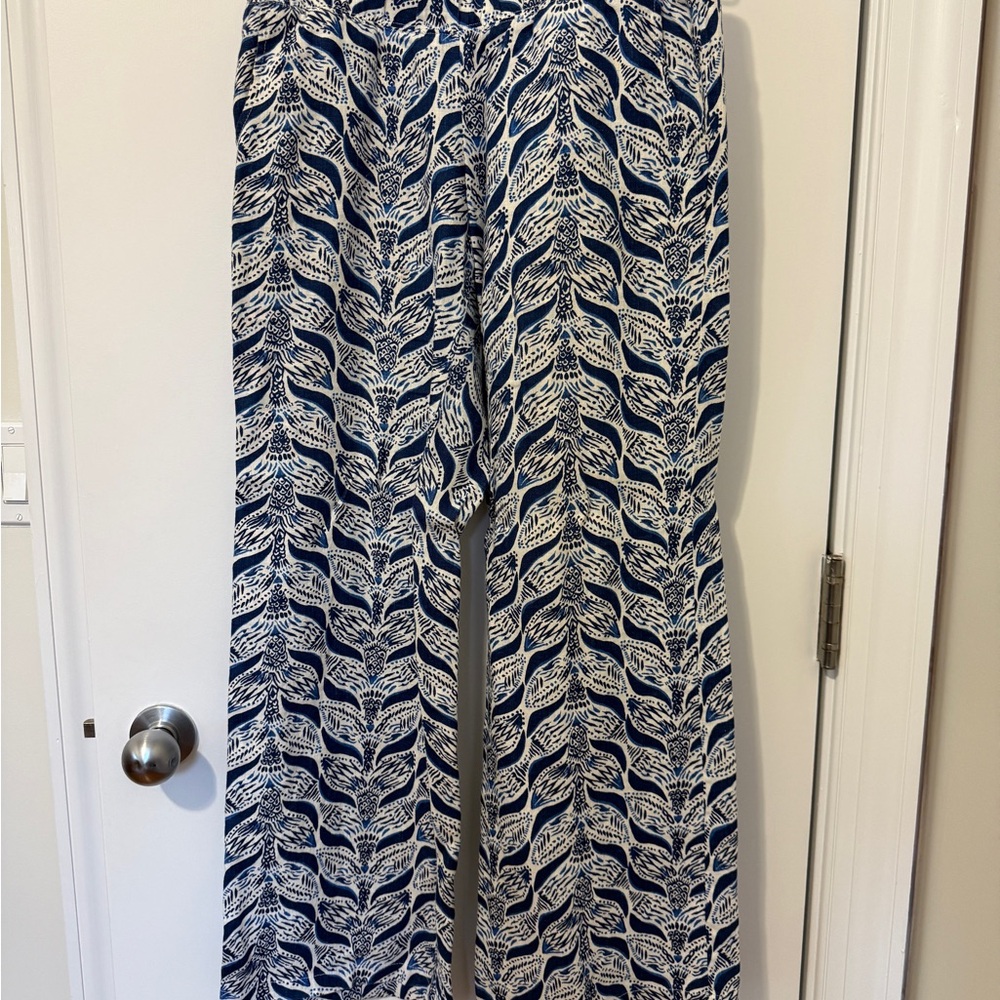 Lilly Pulitzer Navy and White Linen Wide Leg Pants